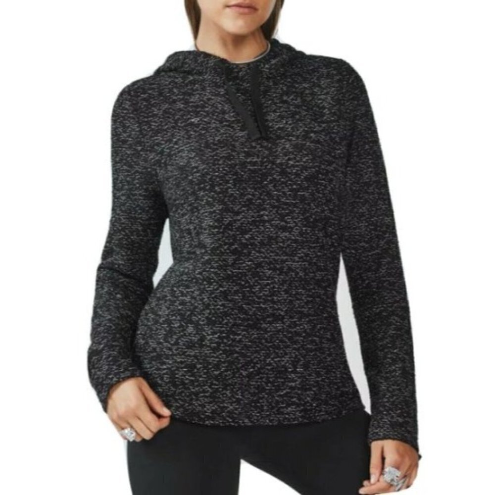 Fabletics Yukon Taj Women's Size Large Black White Marled Hoodie Sweater Knit